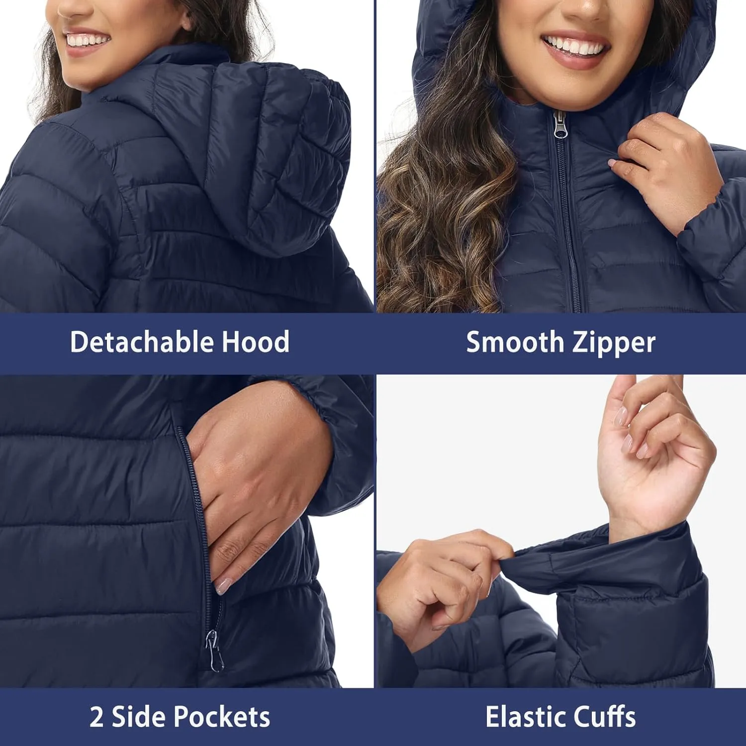 ROYAL MATRIX Women's Plus Size Puffer Jacket with Hood, Packable Lightweight Quilted Travel Outwear Puffer Coat with Pockets