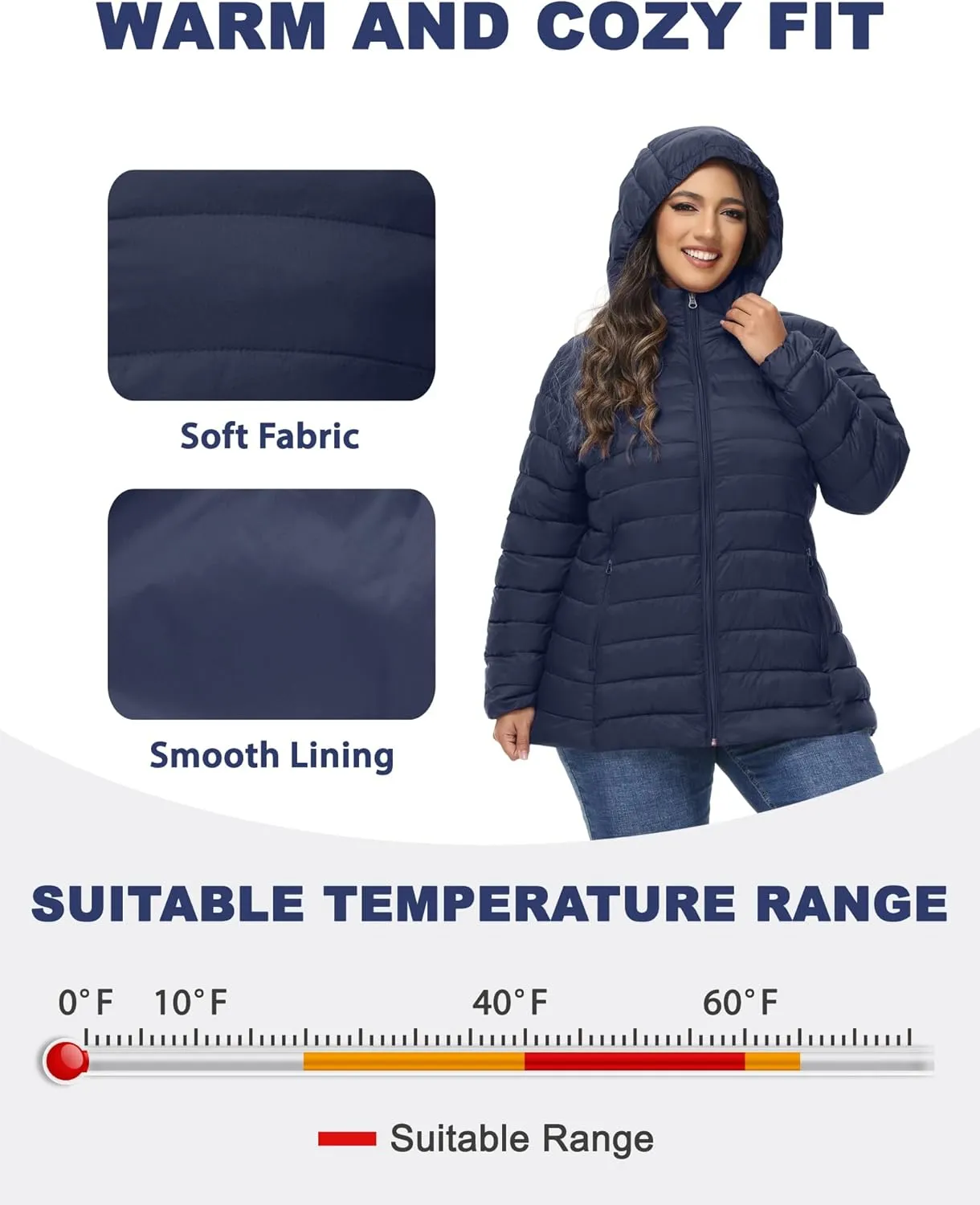 ROYAL MATRIX Women's Plus Size Puffer Jacket with Hood, Packable Lightweight Quilted Travel Outwear Puffer Coat with Pockets