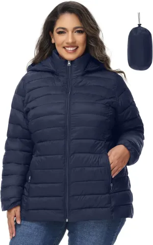 ROYAL MATRIX Women's Plus Size Puffer Jacket with Hood, Packable Lightweight Quilted Travel Outwear Puffer Coat with Pockets