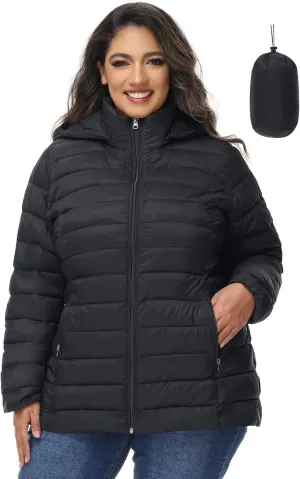 ROYAL MATRIX Women's Plus Size Puffer Jacket with Hood, Packable Lightweight Quilted Travel Outwear Puffer Coat with Pockets