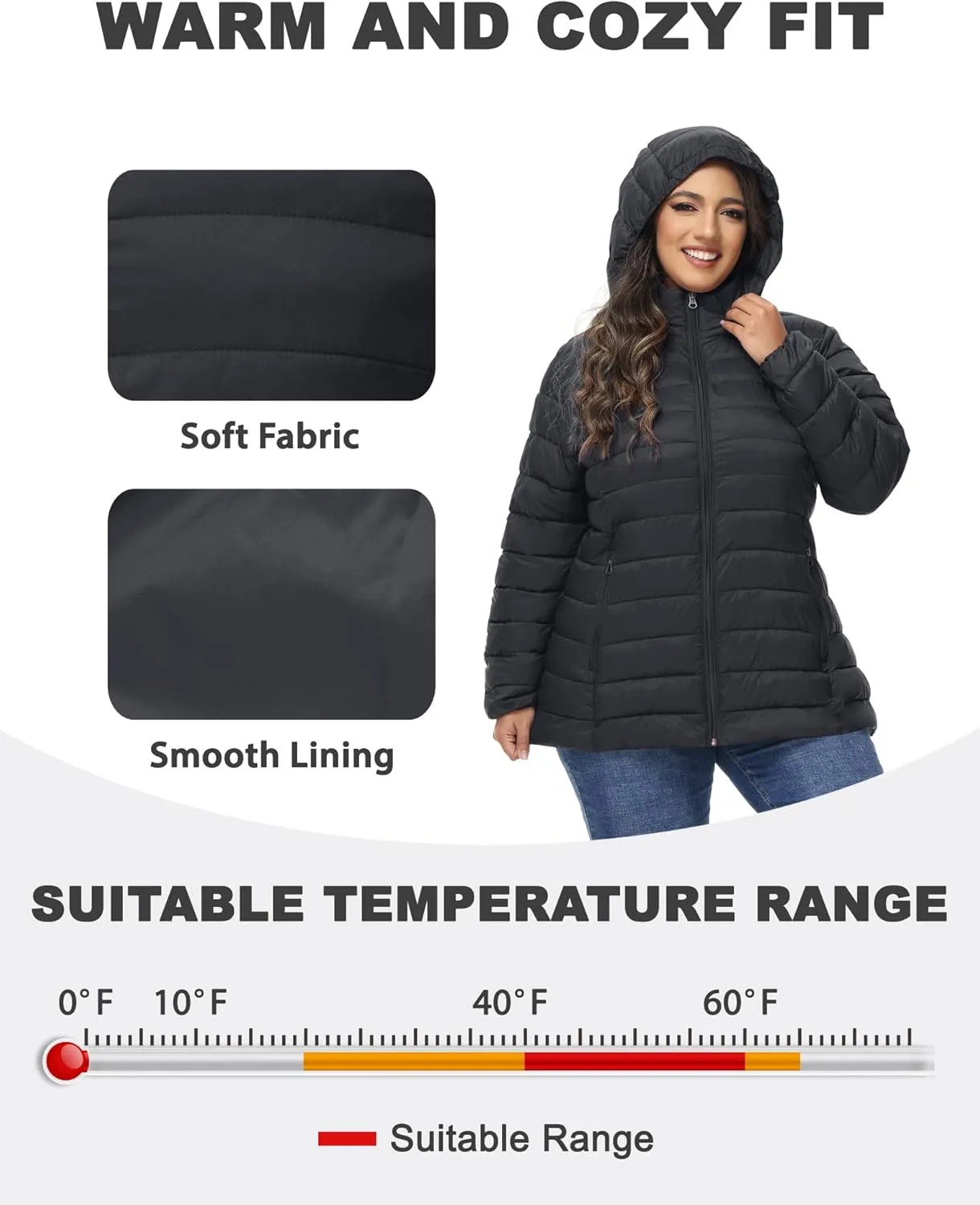ROYAL MATRIX Women's Plus Size Puffer Jacket with Hood, Packable Lightweight Quilted Travel Outwear Puffer Coat with Pockets