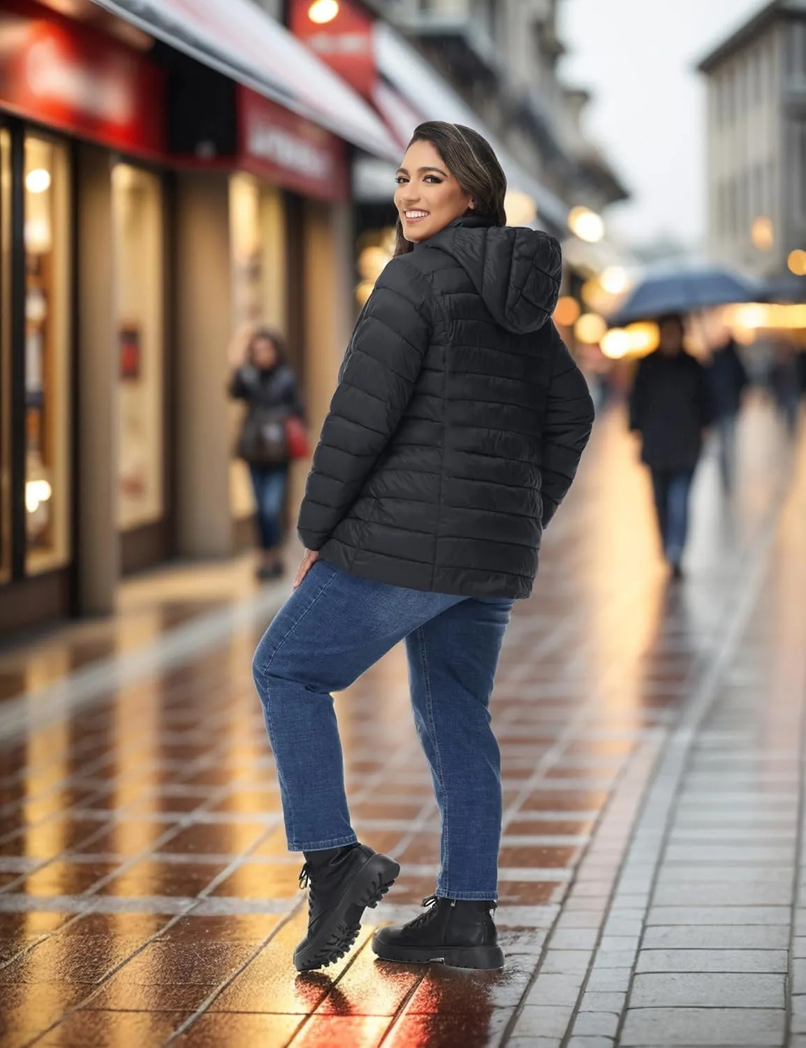 ROYAL MATRIX Women's Plus Size Puffer Jacket with Hood, Packable Lightweight Quilted Travel Outwear Puffer Coat with Pockets