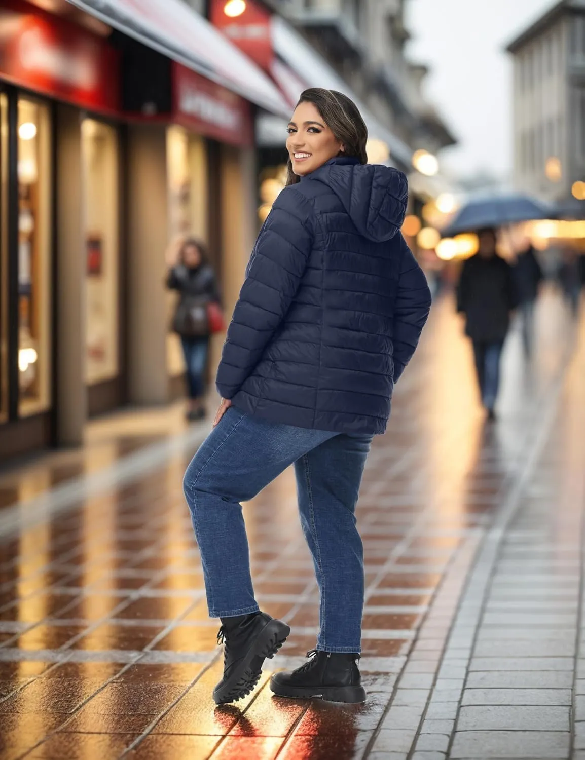 ROYAL MATRIX Women's Plus Size Puffer Jacket with Hood, Packable Lightweight Quilted Travel Outwear Puffer Coat with Pockets