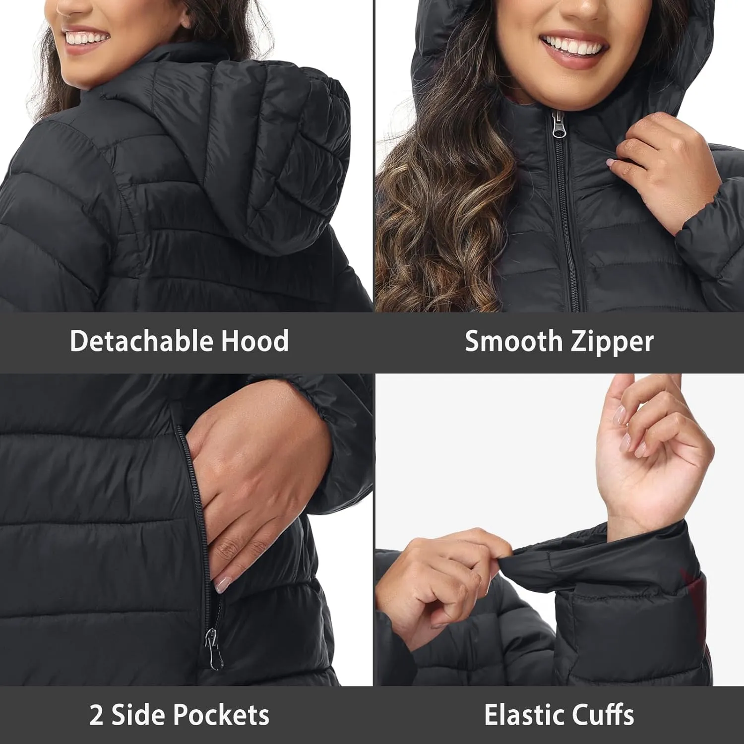 ROYAL MATRIX Women's Plus Size Puffer Jacket with Hood, Packable Lightweight Quilted Travel Outwear Puffer Coat with Pockets