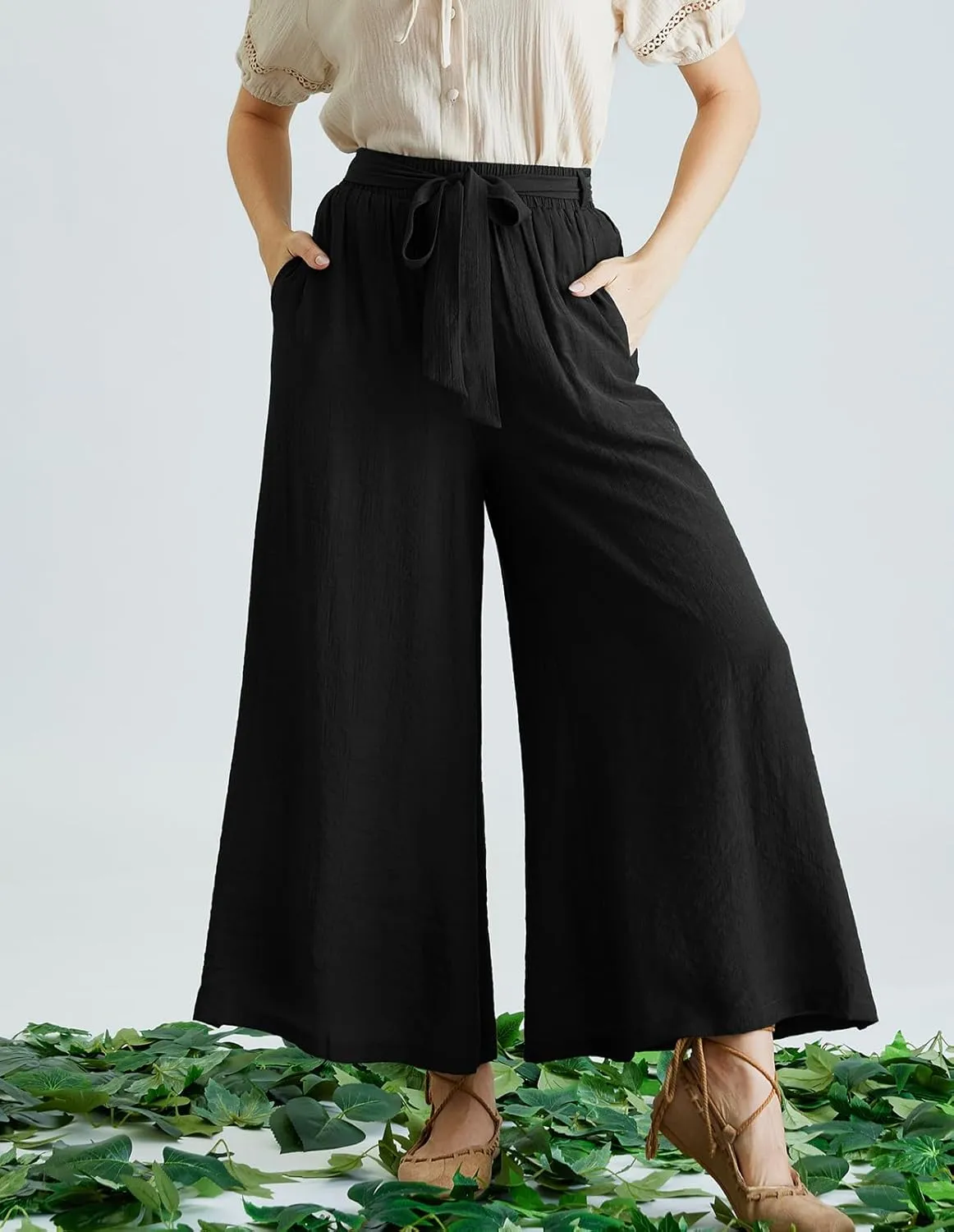 Scarlet Darkness Palazzo Pants for Women Summer Boho High Waisted Wide Leg Pants with Pockets