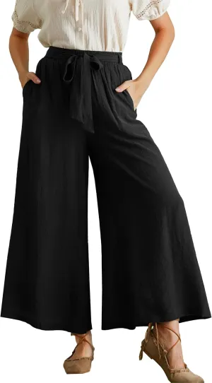 Scarlet Darkness Palazzo Pants for Women Summer Boho High Waisted Wide Leg Pants with Pockets