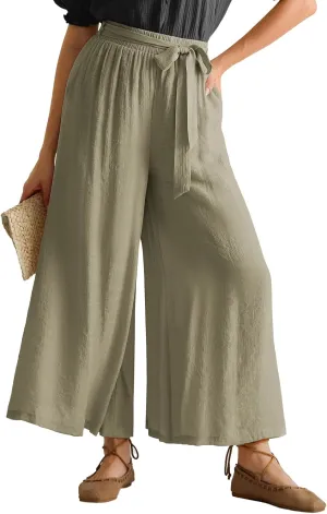 Scarlet Darkness Palazzo Pants for Women Summer Boho High Waisted Wide Leg Pants with Pockets