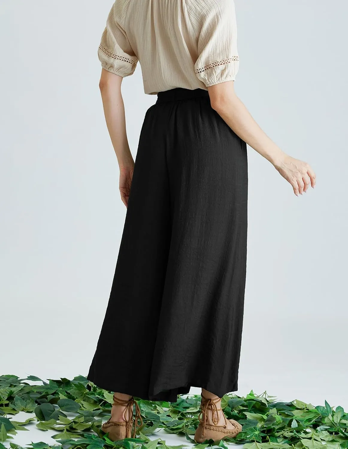 Scarlet Darkness Palazzo Pants for Women Summer Boho High Waisted Wide Leg Pants with Pockets
