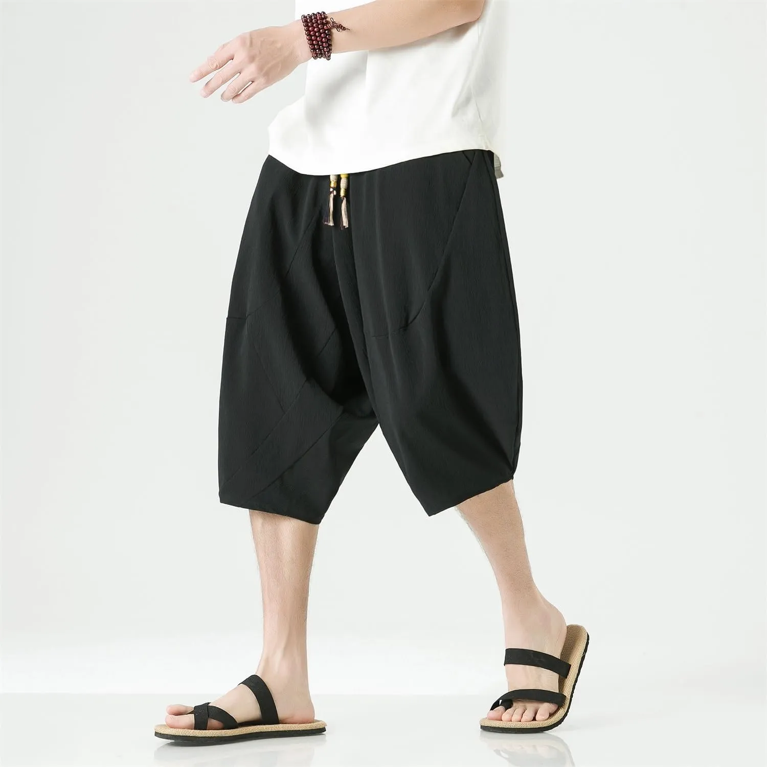 Seidarise Men's Cotton Linen Harem Pants Casual Loose Hippie Yoga Beach Pants