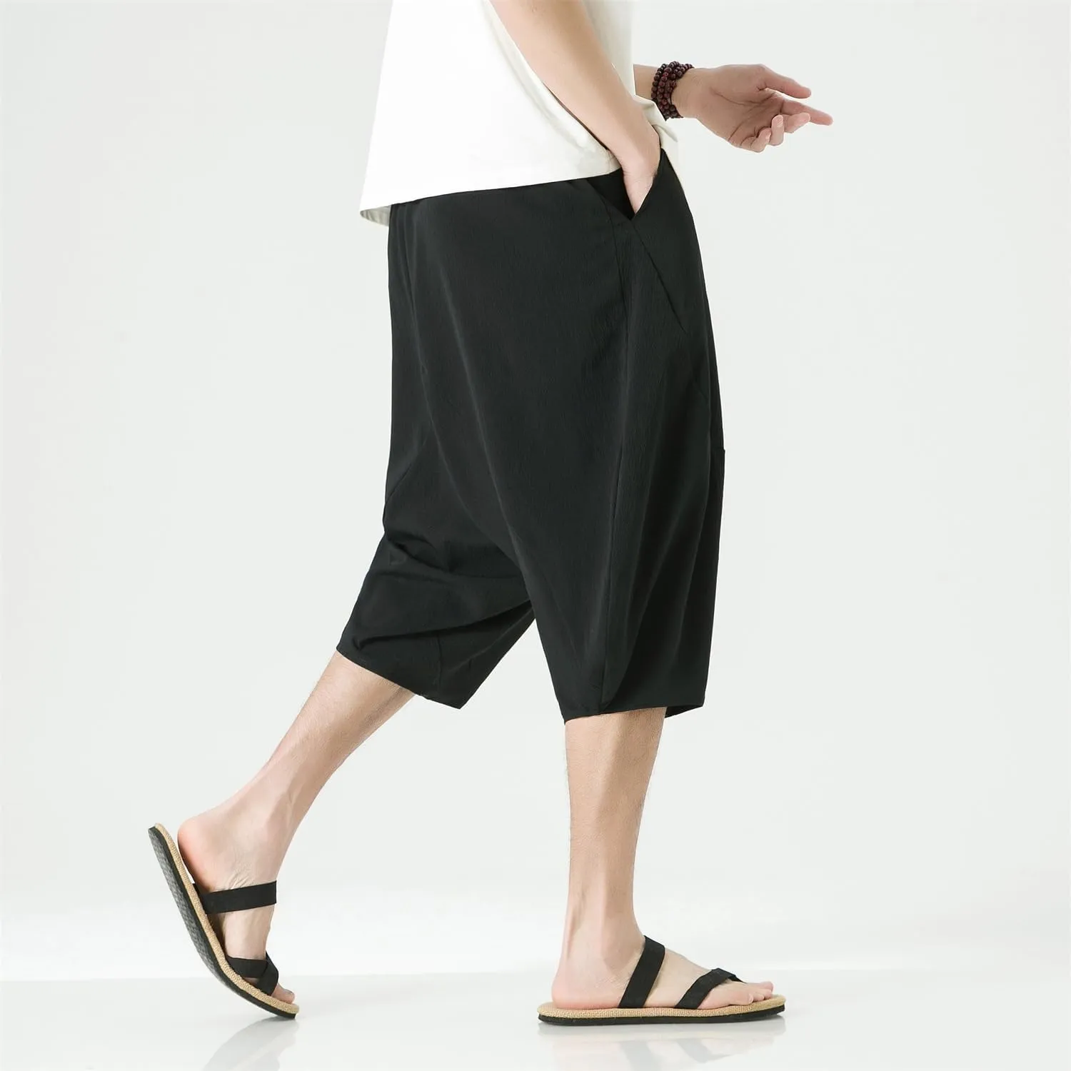 Seidarise Men's Cotton Linen Harem Pants Casual Loose Hippie Yoga Beach Pants