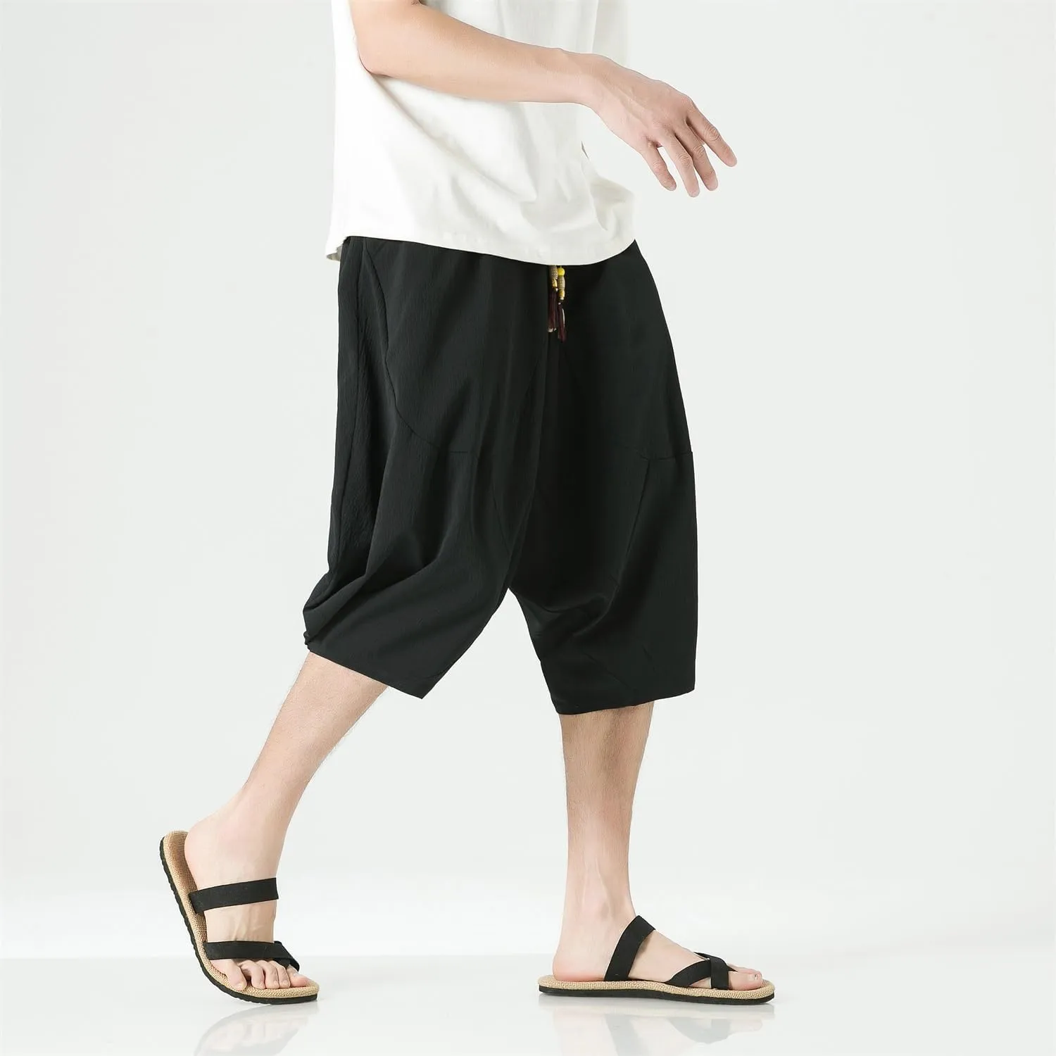 Seidarise Men's Cotton Linen Harem Pants Casual Loose Hippie Yoga Beach Pants