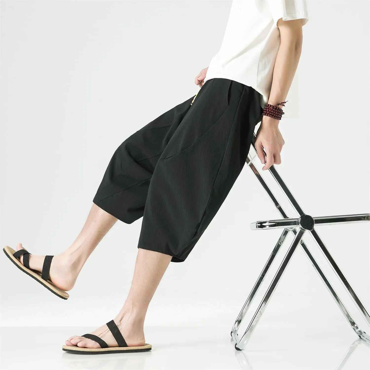 Seidarise Men's Cotton Linen Harem Pants Casual Loose Hippie Yoga Beach Pants