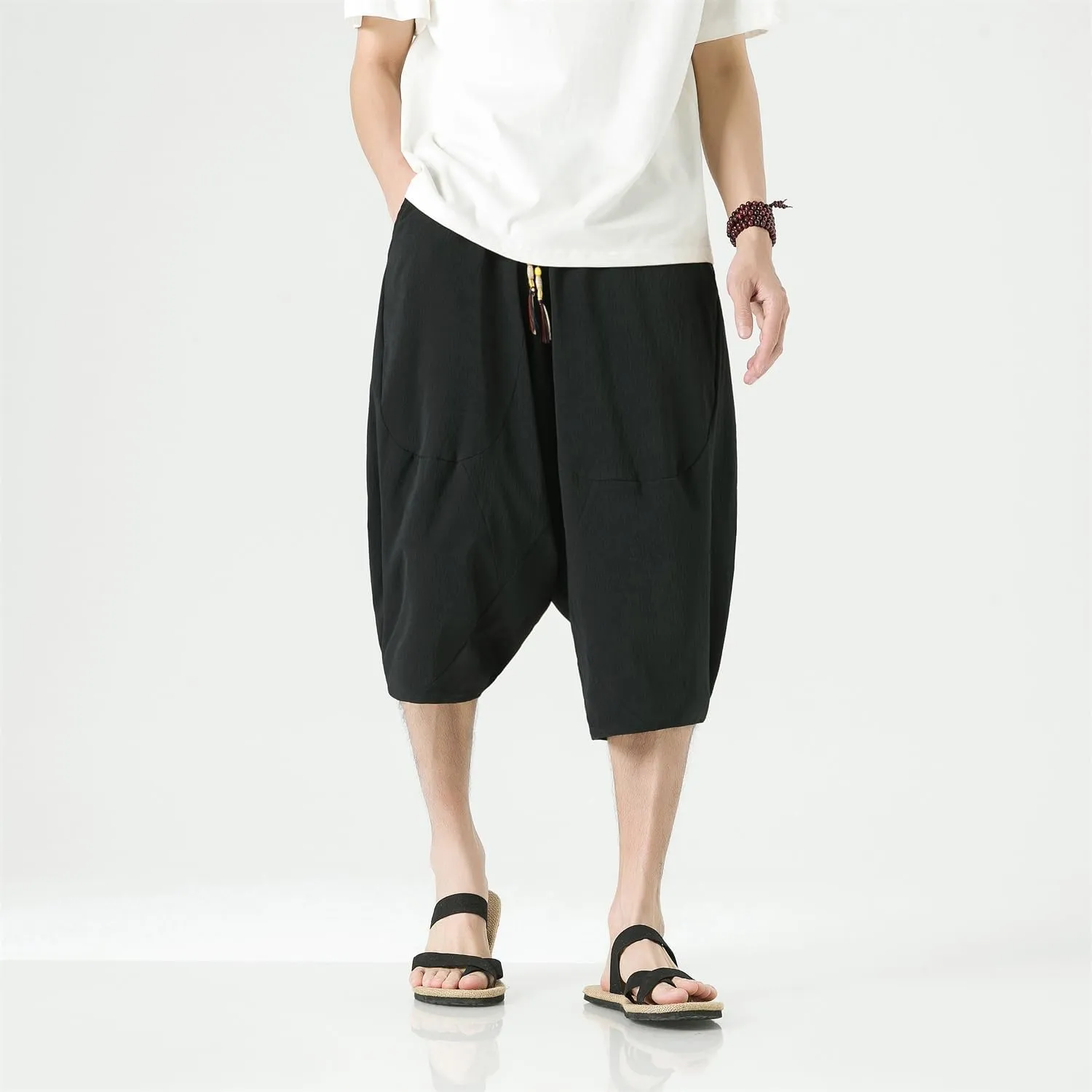 Seidarise Men's Cotton Linen Harem Pants Casual Loose Hippie Yoga Beach Pants
