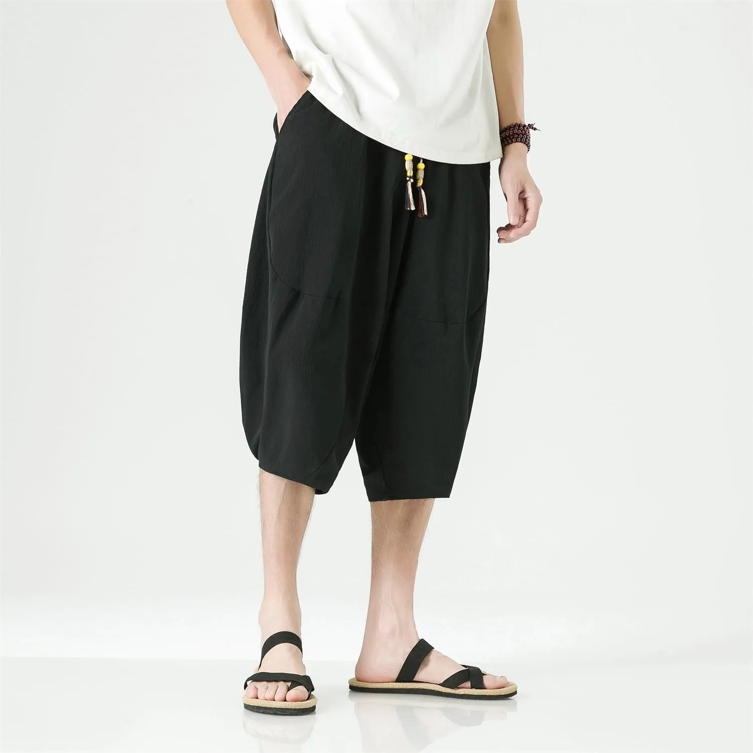Seidarise Men's Cotton Linen Harem Pants Casual Loose Hippie Yoga Beach Pants
