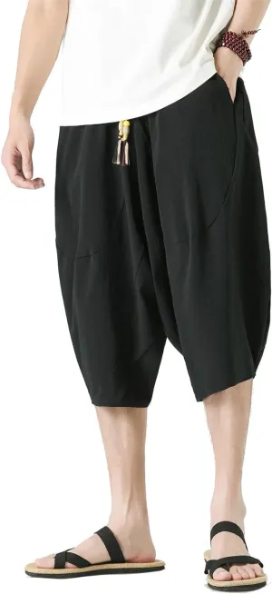 Seidarise Men's Cotton Linen Harem Pants Casual Loose Hippie Yoga Beach Pants