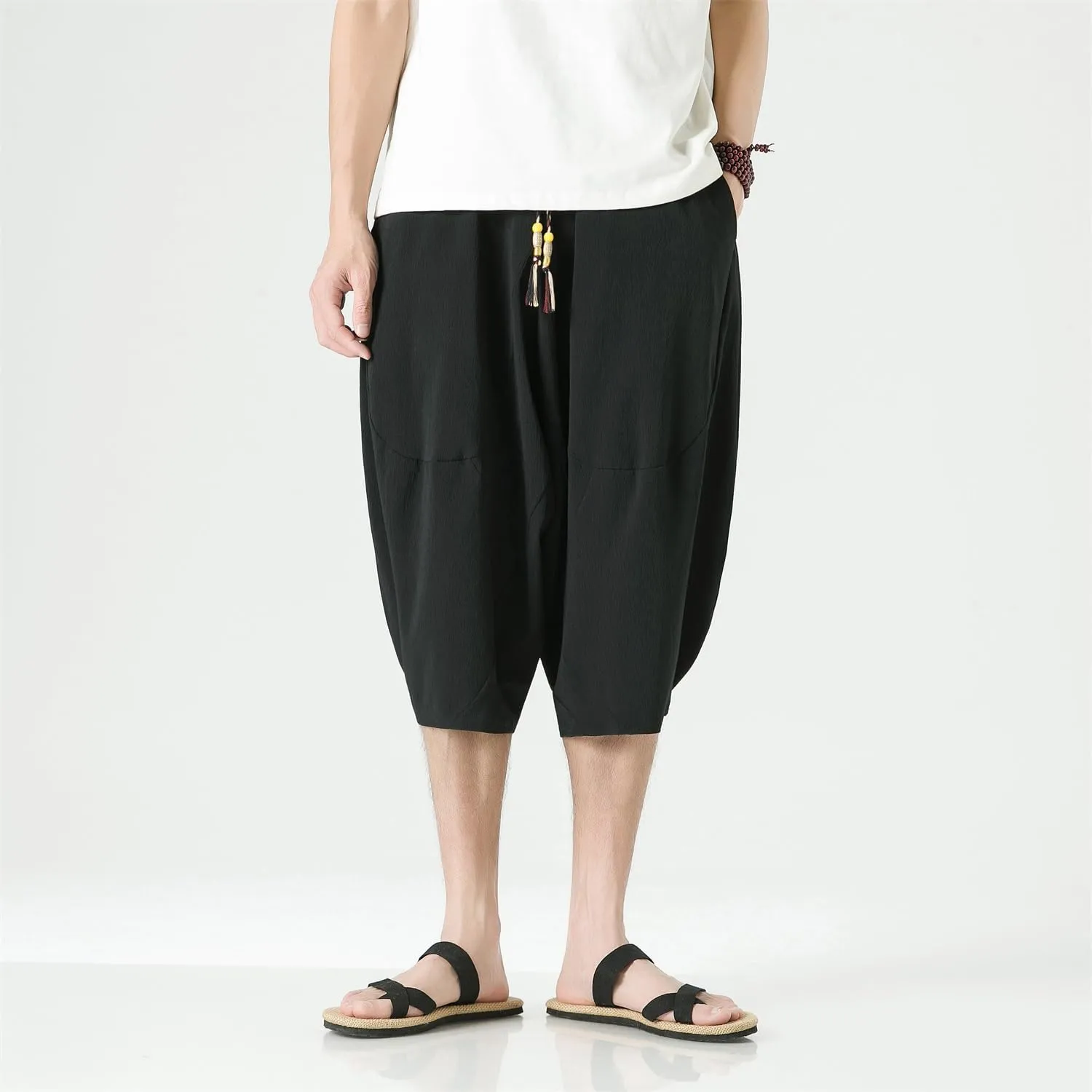 Seidarise Men's Cotton Linen Harem Pants Casual Loose Hippie Yoga Beach Pants
