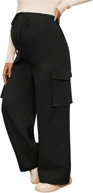 SHENHE Women's Maternity Cargo Pants High Waist Wide Leg Loose Pregnancy Trousers