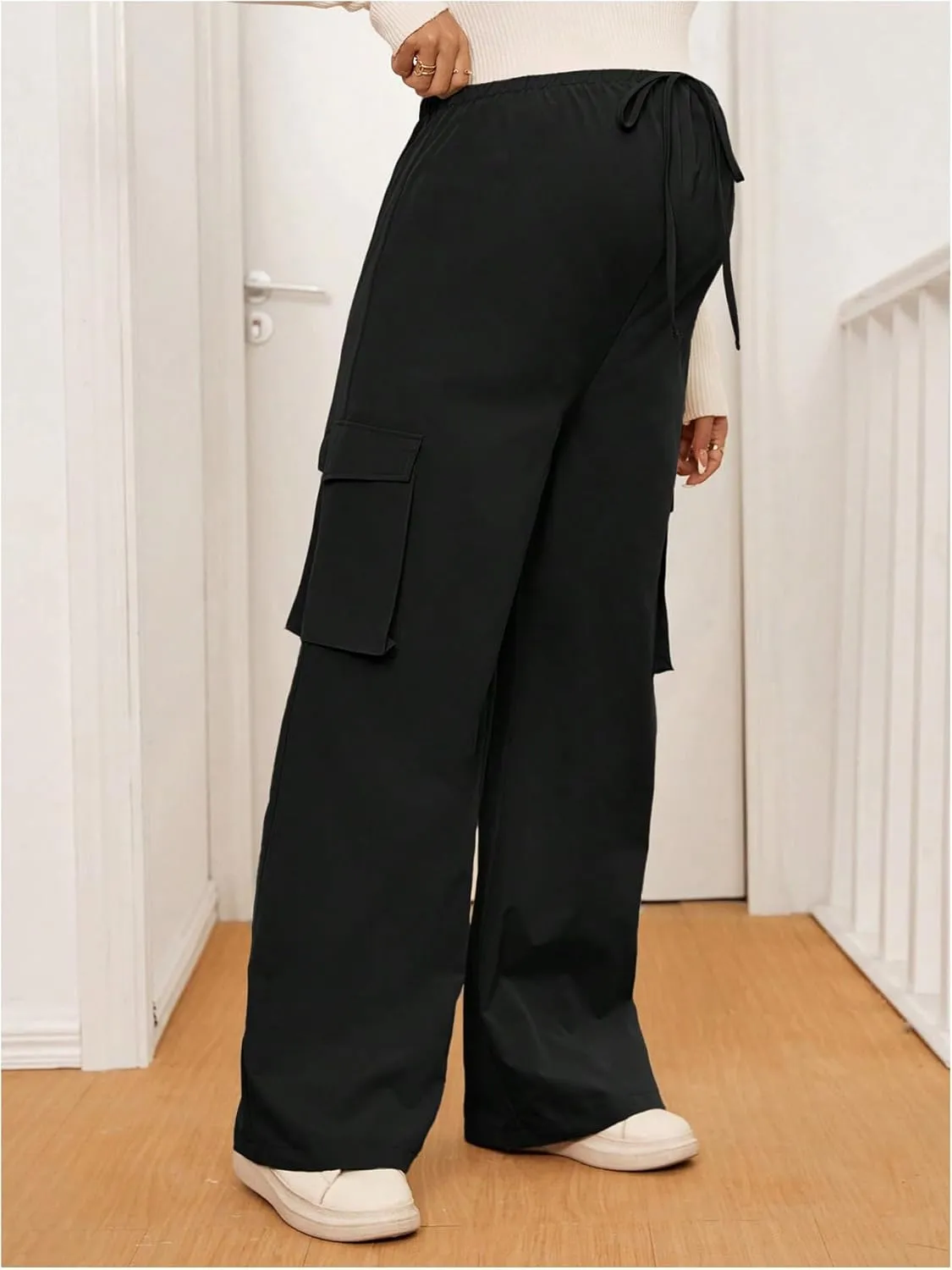 SHENHE Women's Maternity Cargo Pants High Waist Wide Leg Loose Pregnancy Trousers