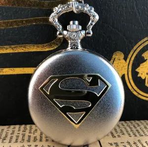 Silver Superman Quartz Pocket Watch