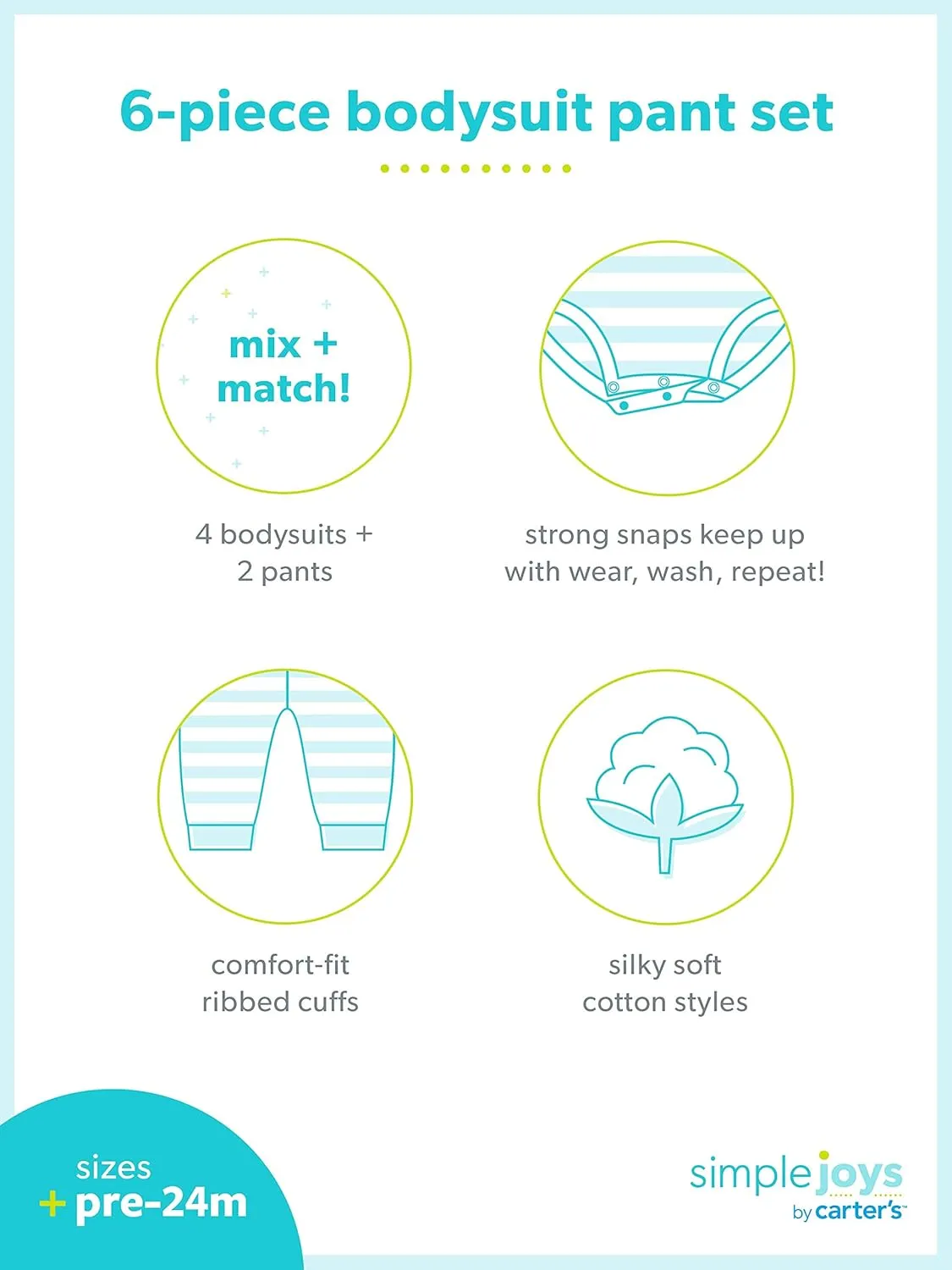 Simple Joys by Carter's Baby Boys' 6-Piece Bodysuits (Short and Long Sleeve) and Pants Set