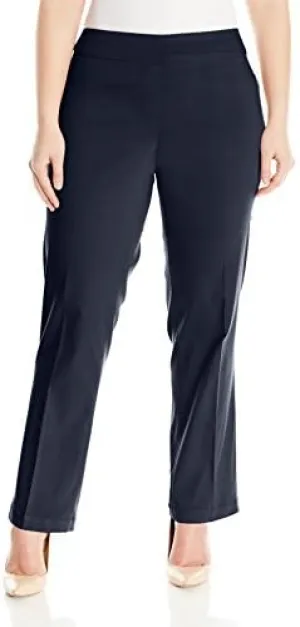 SLIM-SATION Women's Plus Size Wide Band Tall Pull-on Straight Leg Pant with Tummy Control