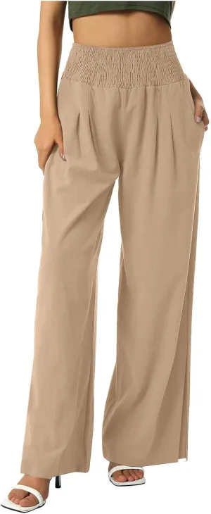 SMIDOW High Waist Wide Leg Cotton Linen Pants for Women Casual Loose Flowy Long Lounge Pant with Slit Flowy Trousers