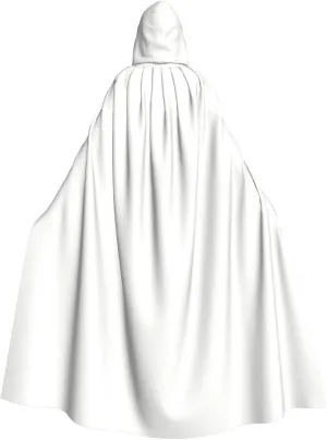 Solid color white Halloween Hooded Cloak Full Print Polyester Costume Cape for Cosplay Parties Masquerades Comic Cons Lightweight Comfortable No-Itch Fabric with Tie Closure