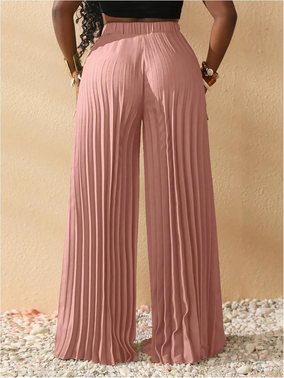SOLY HUX Women's Wide Leg Palazzo Pleated Pants High Waisted Flowy Loose Dressy Casual Long Trousers