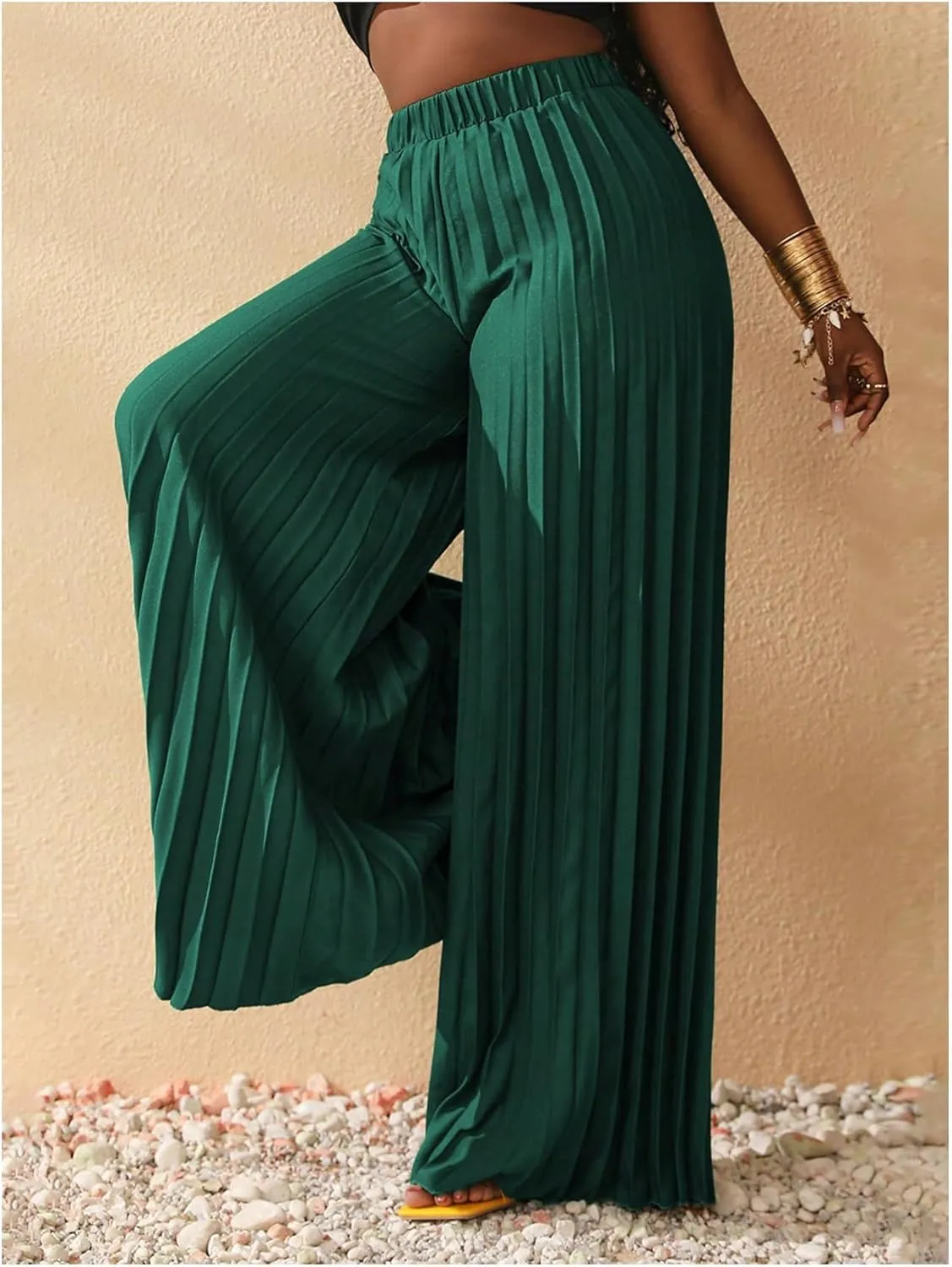 SOLY HUX Women's Wide Leg Palazzo Pleated Pants High Waisted Flowy Loose Dressy Casual Long Trousers