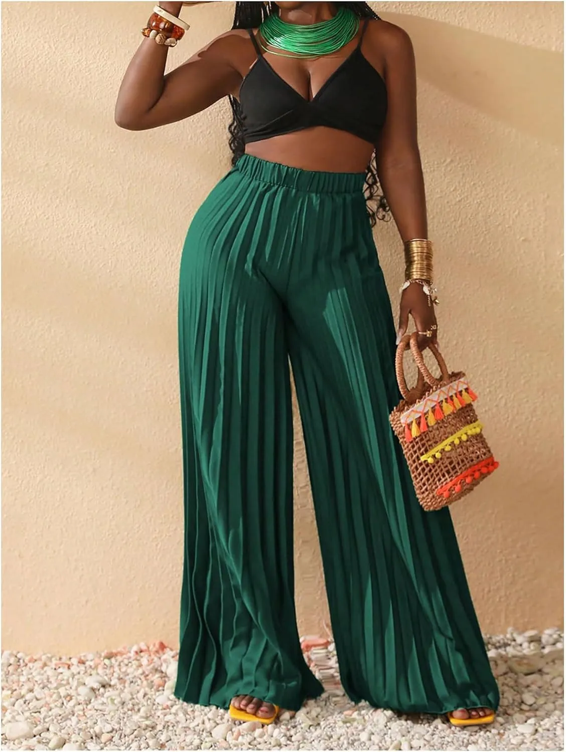 SOLY HUX Women's Wide Leg Palazzo Pleated Pants High Waisted Flowy Loose Dressy Casual Long Trousers