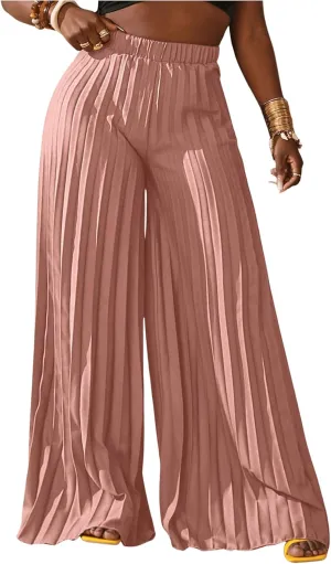SOLY HUX Women's Wide Leg Palazzo Pleated Pants High Waisted Flowy Loose Dressy Casual Long Trousers