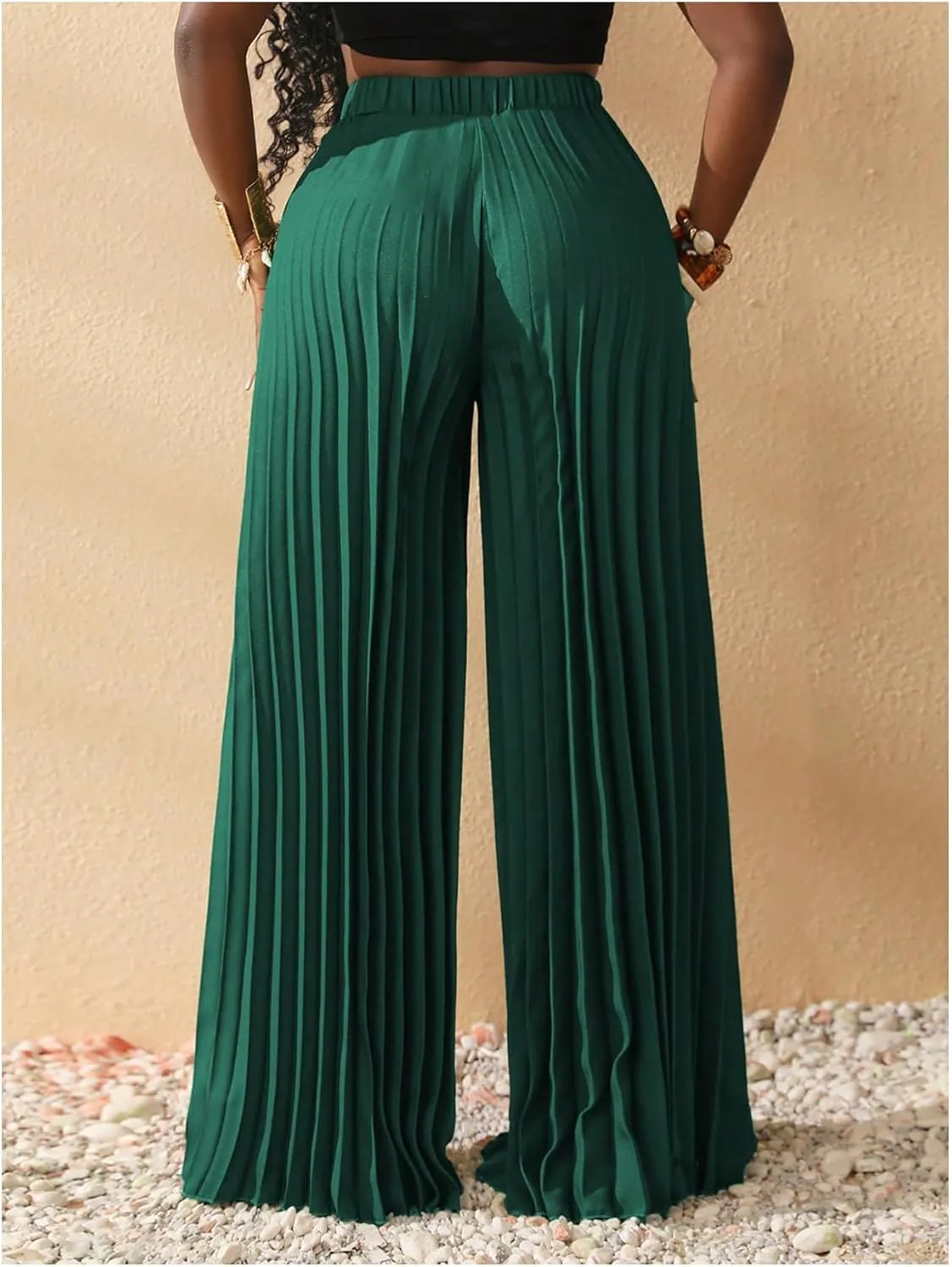 SOLY HUX Women's Wide Leg Palazzo Pleated Pants High Waisted Flowy Loose Dressy Casual Long Trousers