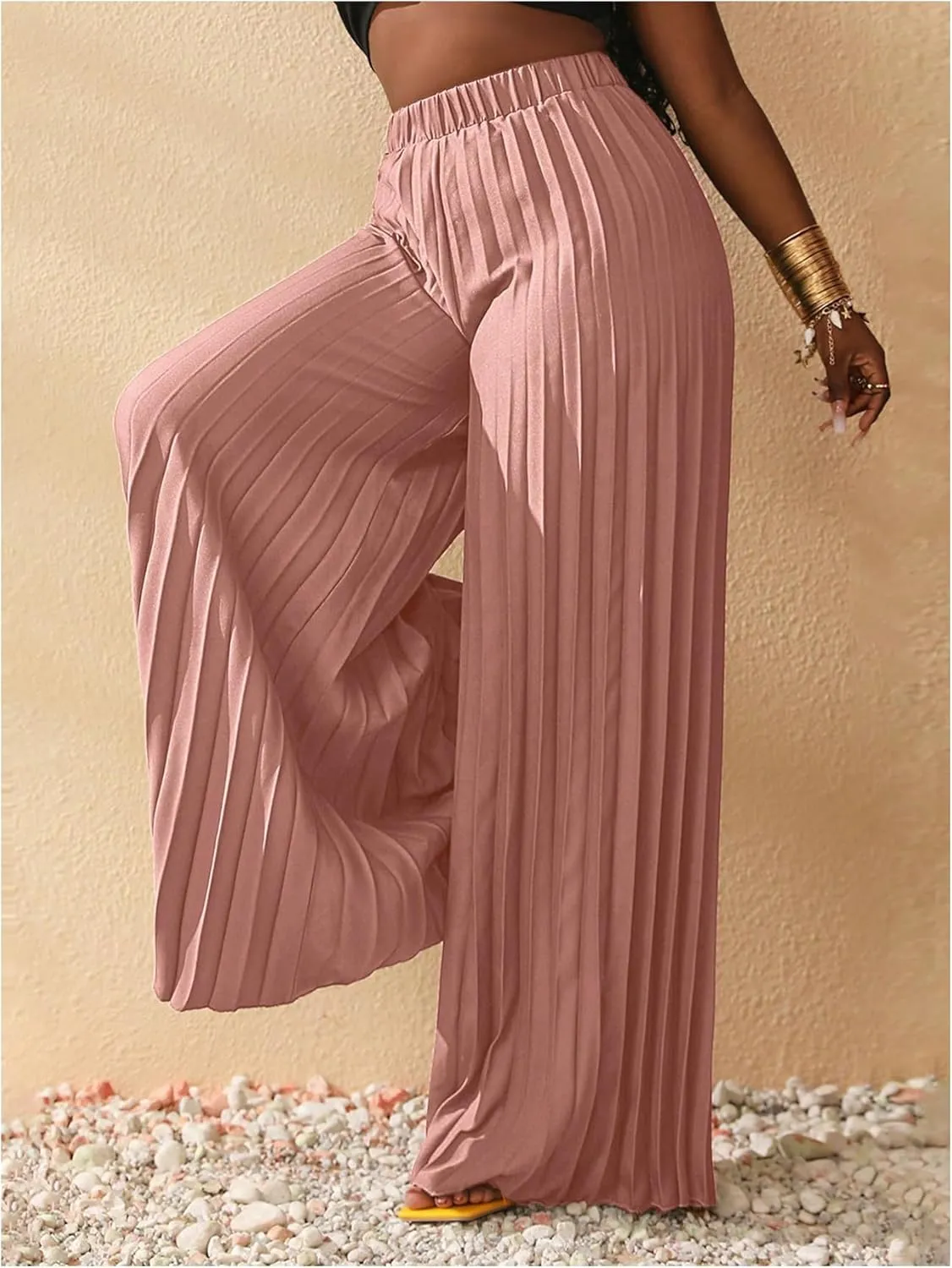 SOLY HUX Women's Wide Leg Palazzo Pleated Pants High Waisted Flowy Loose Dressy Casual Long Trousers