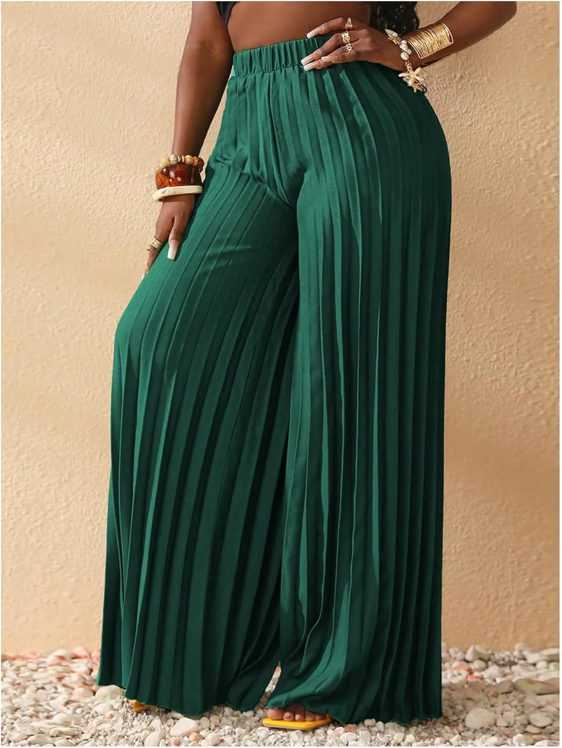 SOLY HUX Women's Wide Leg Palazzo Pleated Pants High Waisted Flowy Loose Dressy Casual Long Trousers