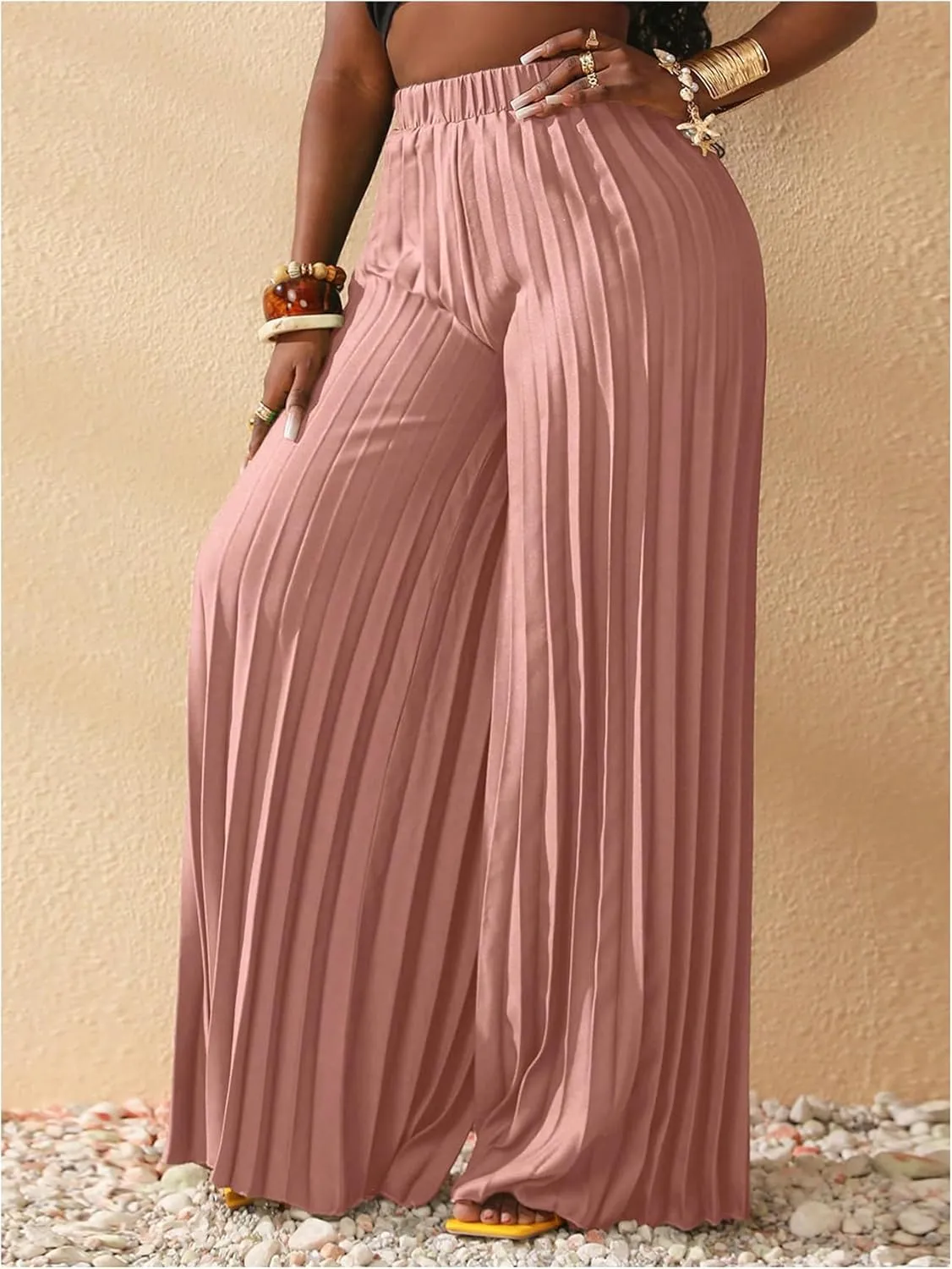 SOLY HUX Women's Wide Leg Palazzo Pleated Pants High Waisted Flowy Loose Dressy Casual Long Trousers