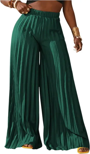 SOLY HUX Women's Wide Leg Palazzo Pleated Pants High Waisted Flowy Loose Dressy Casual Long Trousers