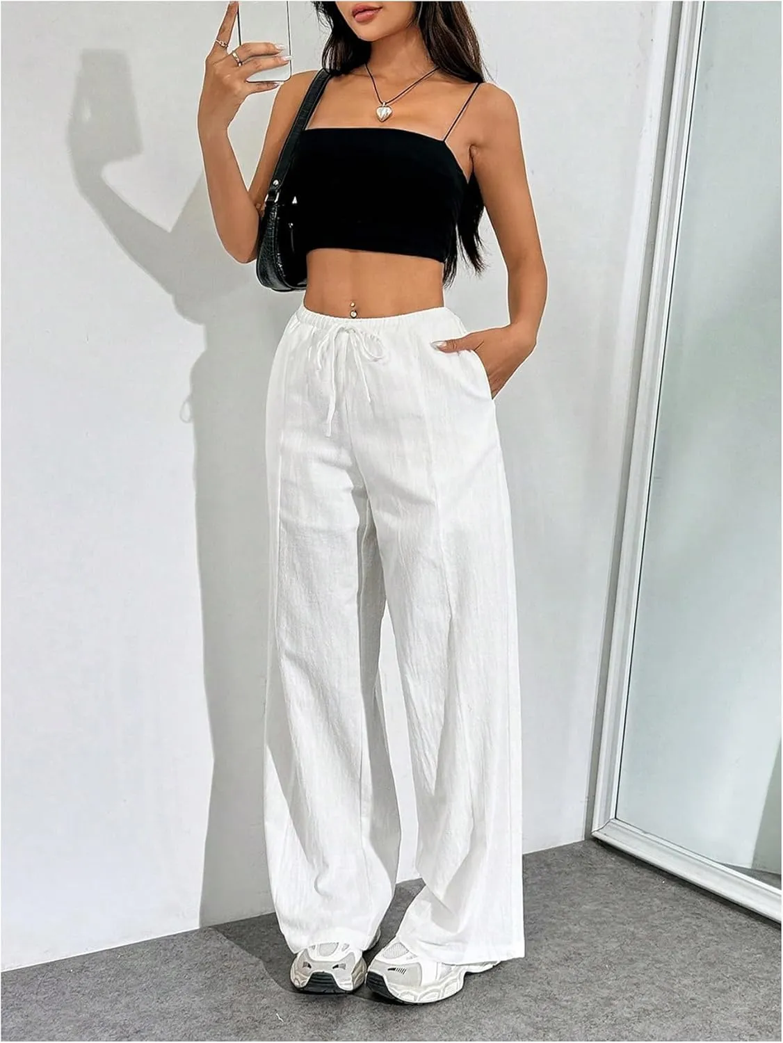 SOLY HUX Women's Wide Leg Pants High Waisted Casual Flowy Loose Palazzo Pants with Pocket