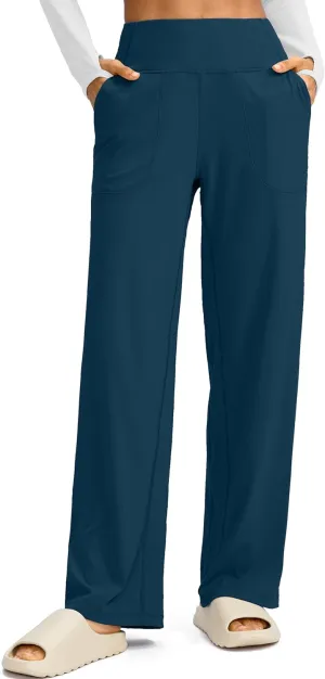 Soothfeel Wide Leg Pants for Women Yoga Work Pants with Pockets High Waist Lounge Sweatpants Dress Pants Petite/Tall 28" 30"