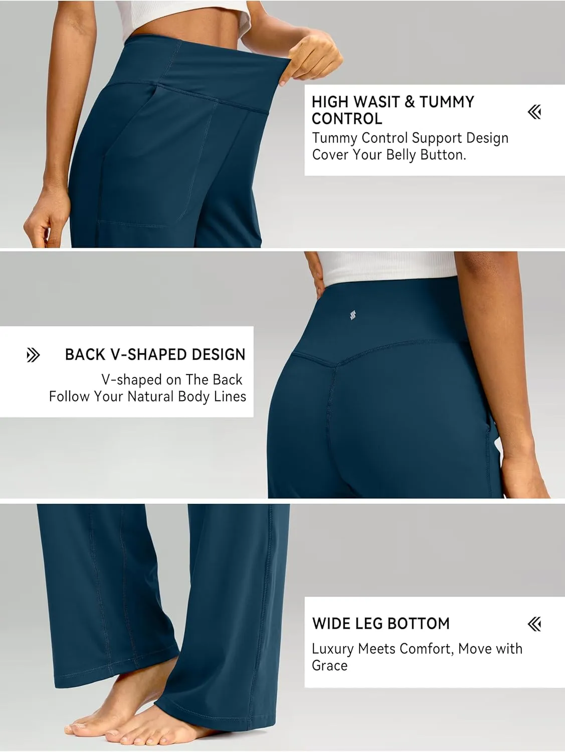 Soothfeel Wide Leg Pants for Women Yoga Work Pants with Pockets High Waist Lounge Sweatpants Dress Pants Petite/Tall 28" 30"