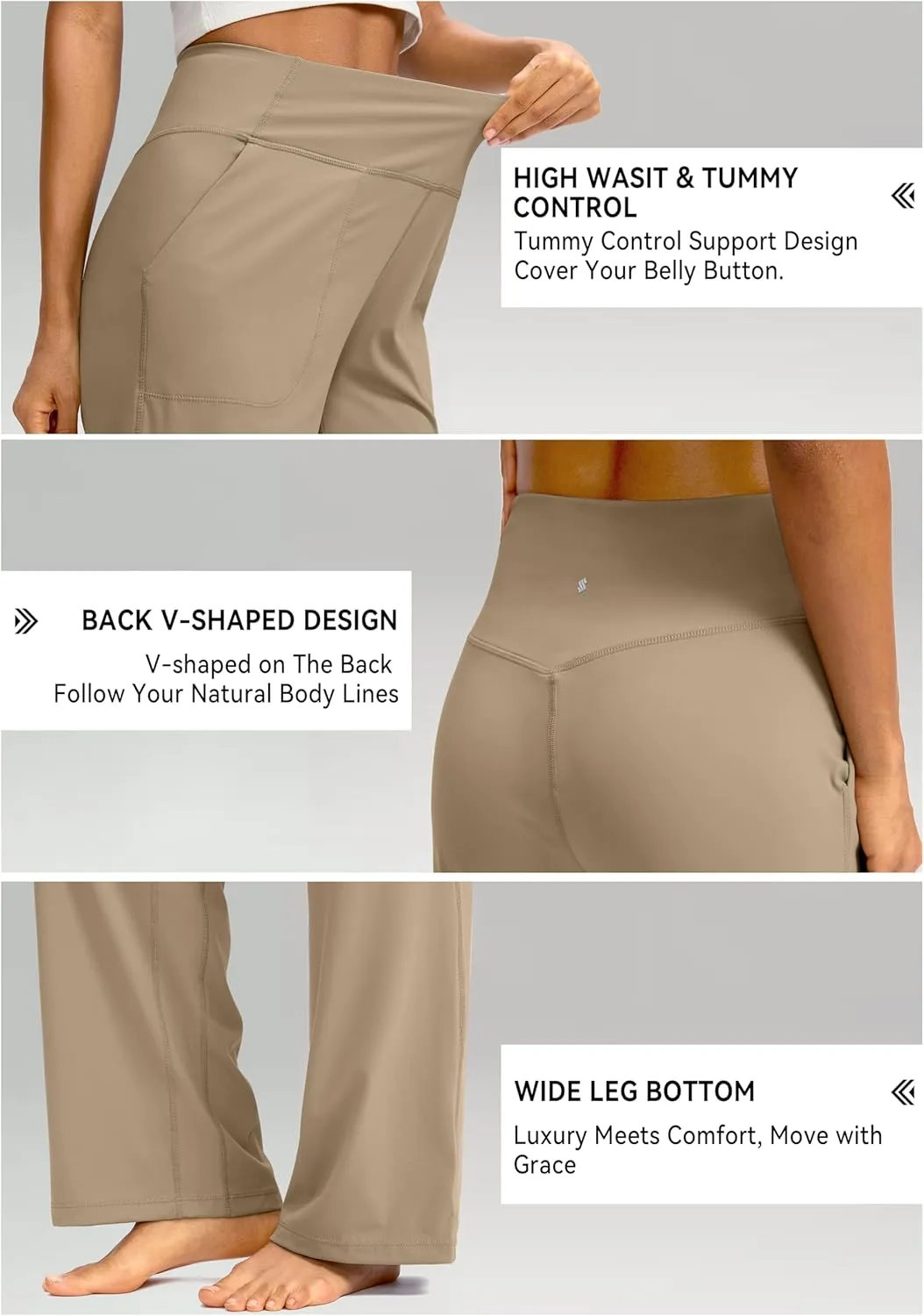 Soothfeel Wide Leg Pants for Women Yoga Work Pants with Pockets High Waist Lounge Sweatpants Dress Pants Petite/Tall 28" 30"