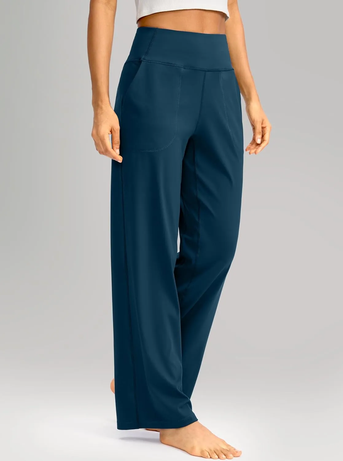 Soothfeel Wide Leg Pants for Women Yoga Work Pants with Pockets High Waist Lounge Sweatpants Dress Pants Petite/Tall 28" 30"