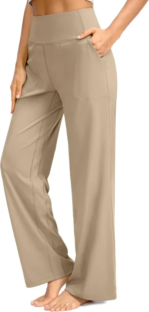 Soothfeel Wide Leg Pants for Women Yoga Work Pants with Pockets High Waist Lounge Sweatpants Dress Pants Petite/Tall 28" 30"