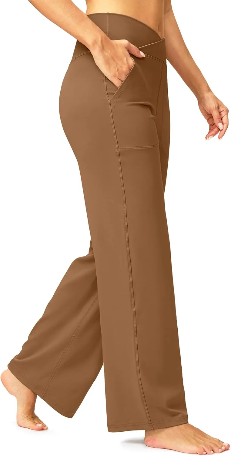 Soothfeel Wide Leg Pants Woman Yoga Pants with Pocket Crosscover High Waist Stretch Work Lounge Casual Dress Sweatpants