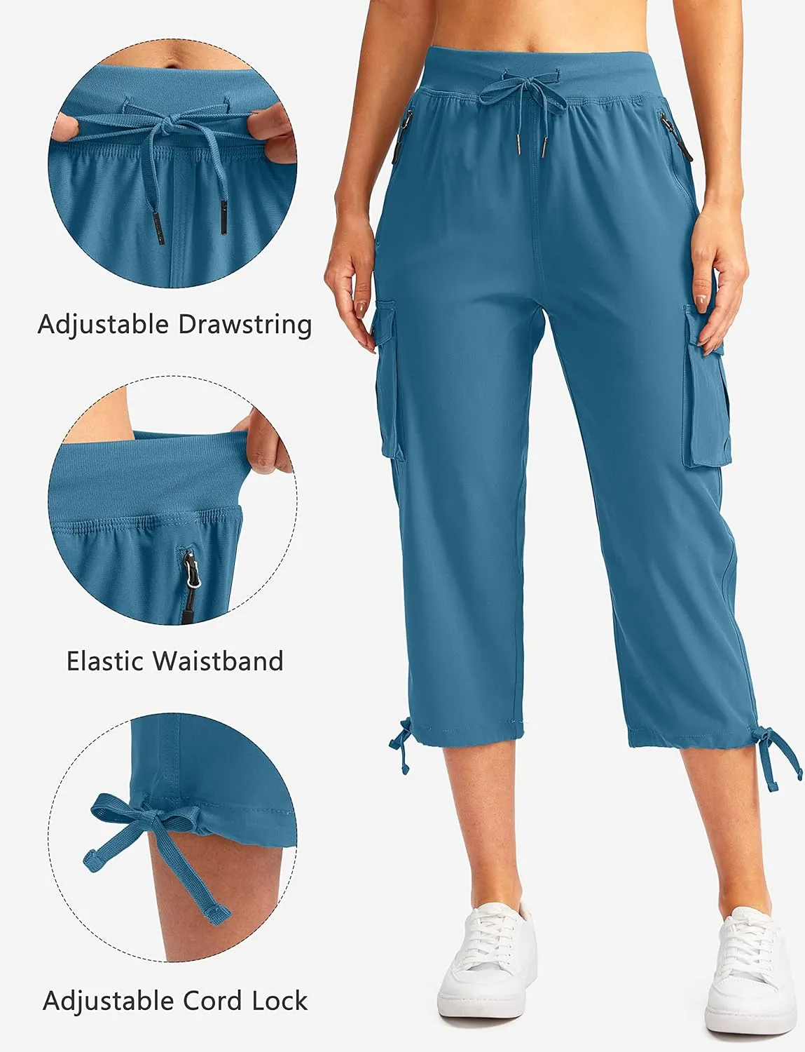 Soothfeel Women's Cargo Capris Pants with 6 Pockets Lightweight Quick Dry Travel Hiking Summer Pants for Women Casual