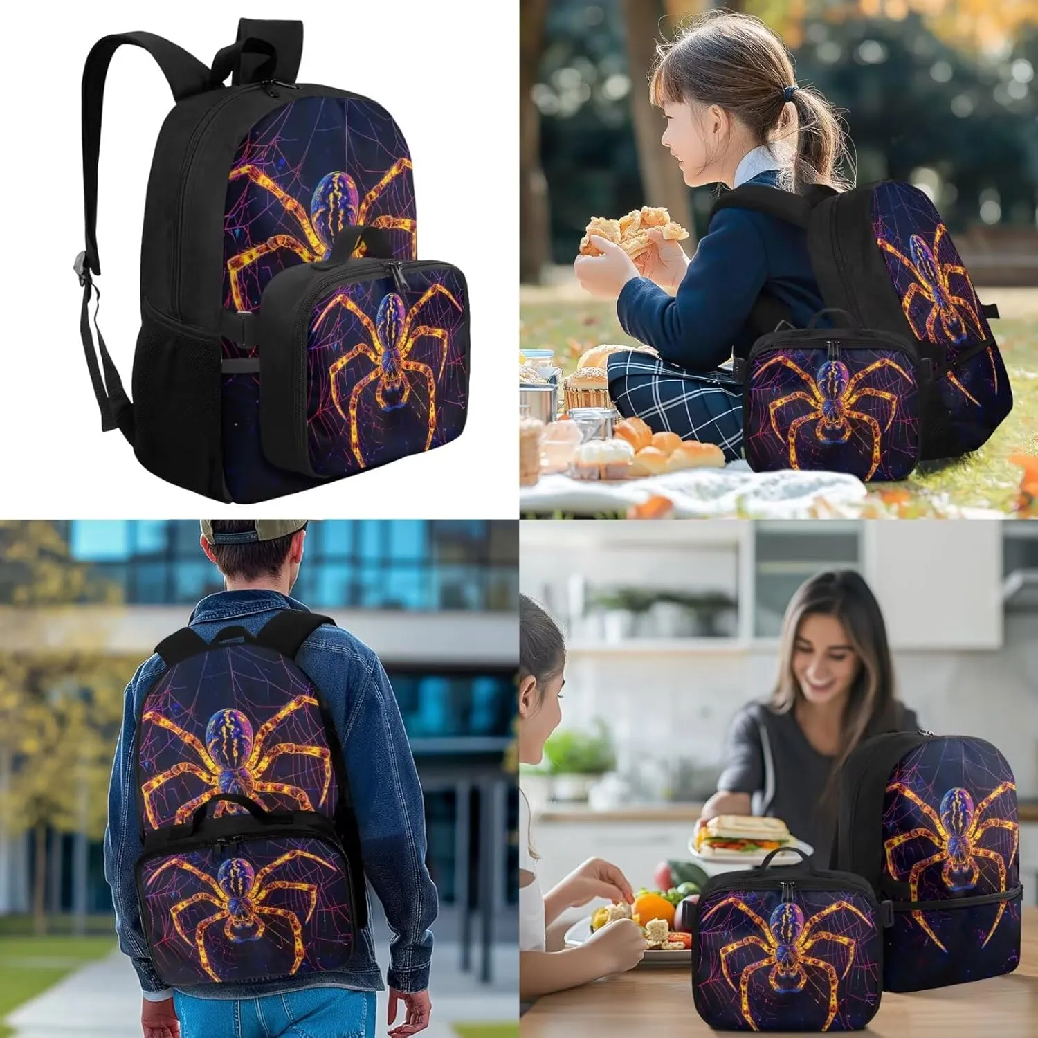 Spider Backpack with Lunch Box Kids Boys Comfortable 2nd Grade Backpack Boys Heavy Duty 4 in 1 Set Kids Bookbag for Elementary Children Heavy Duty Tween School Bag