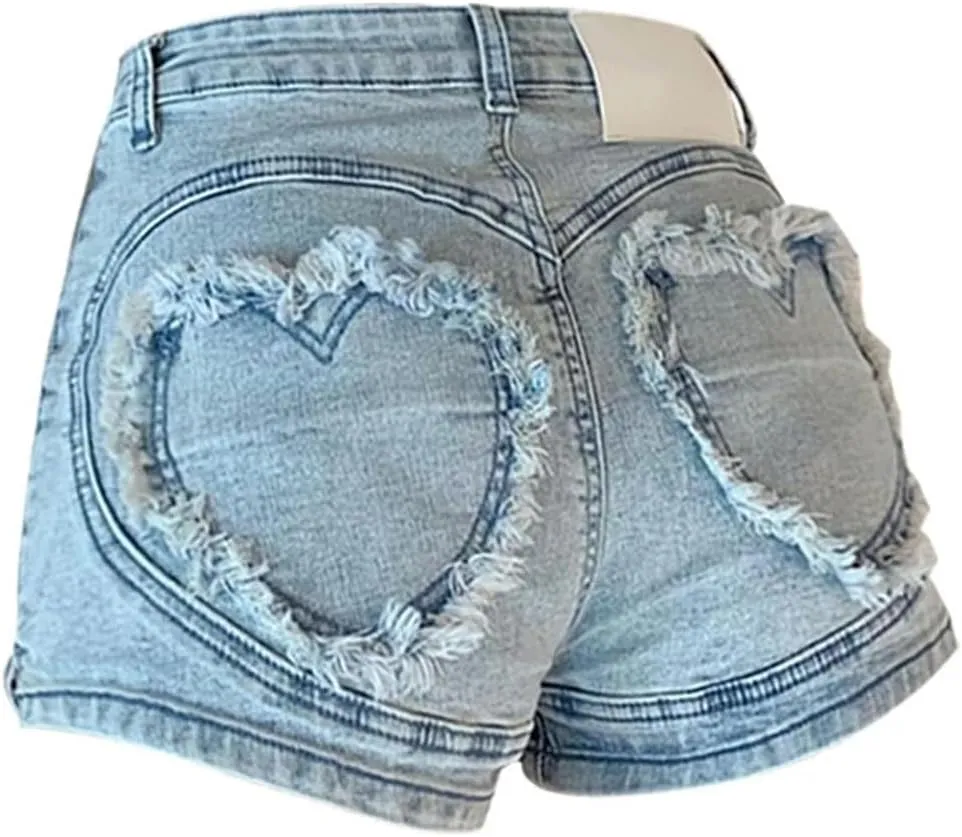 Spring Summer Distressed Hem Denim Shorts Women Retro Ripped Edgy Y2k Baggy Hot Pants