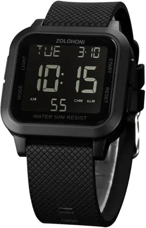 Square Men's Digital Watch Big Numbers Dial Large Face Waterproof LED Watches with Alarm Date Stopwatch