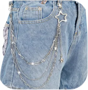 Star Pants Chain, Silver Layered Jean Chain Punk Pocket Chain for Men and Women, 1pcs Five-Pointed Star Chain for Pants, Stylish Wallet Chain for Jeans, Hip Hop Chains for Pants