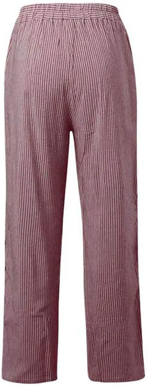 Striped Linen Pants Women Side Button High Waisted Straight Leg Pants Loose Fit Y2k Cotton Casual Pants with Pockets
