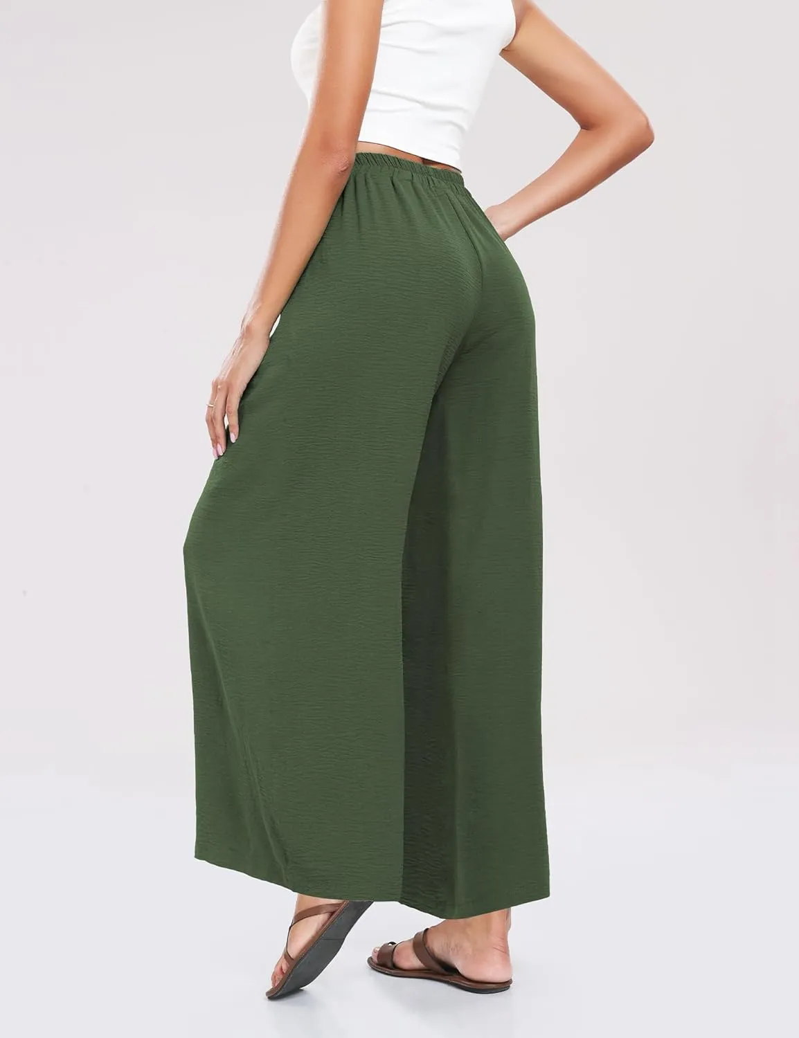 Summe Wide Leg Dress Pants for Women High Waisted Palazzo Casual Work Pants Beach Trousers with Pocket